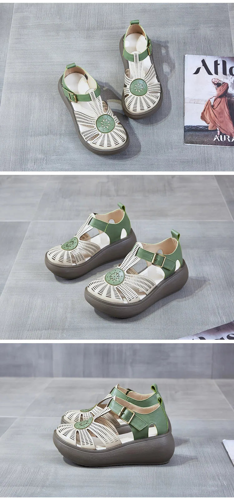 GKTINOO Genuine Leather Shoes Women Sandals Mixed Colors Retro Buckle Strap 2026 New Wedges Handmade Concise Platform Sandals