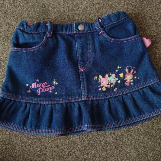Japanese Kawaii Lolita Style Denim Skirt Women Sweet Cute Cartoon Embroidery A Line Pleated Skirt Y2k Aesthetic Party Mini Skirt