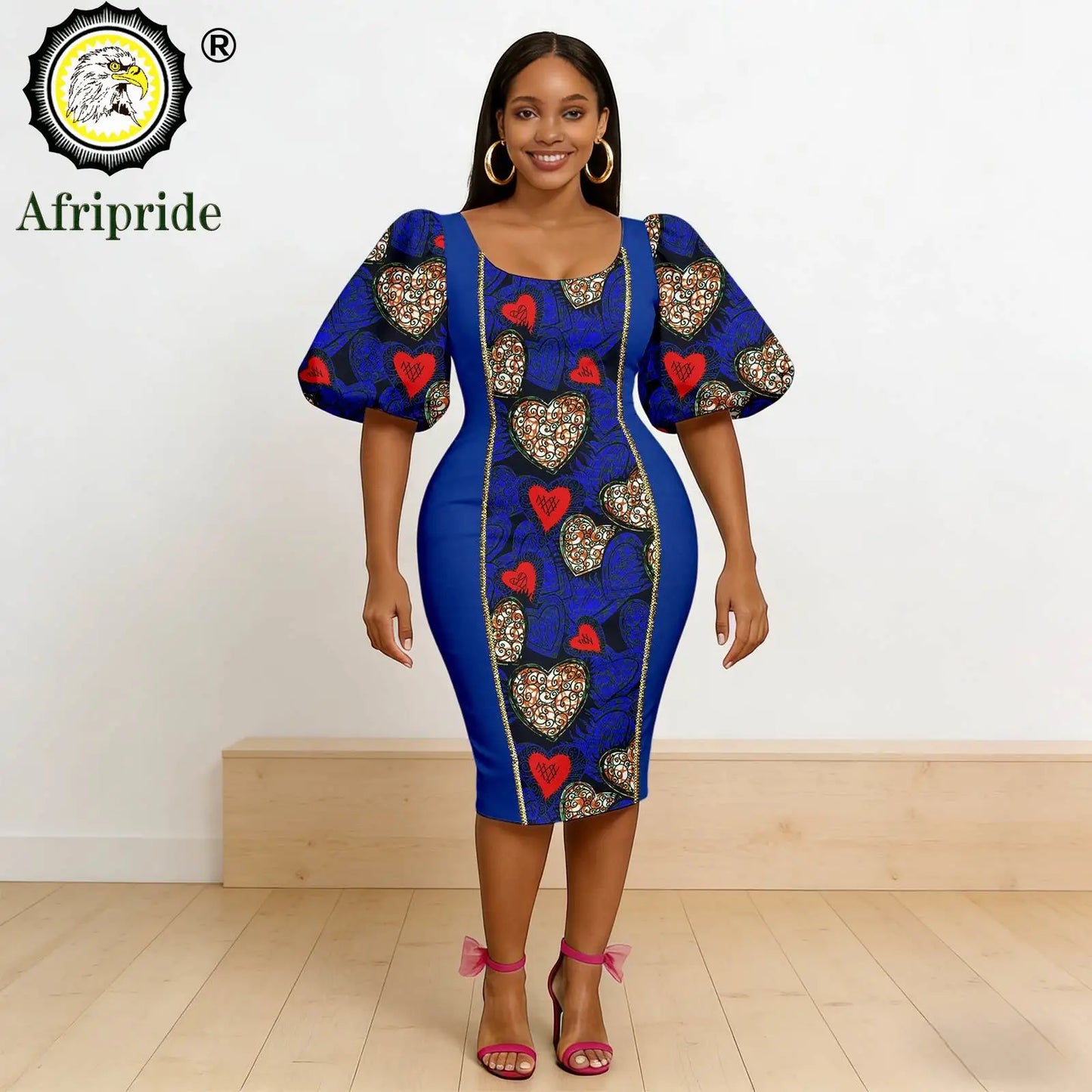 African Dresses for Women Short Sleeve V-Neck High Waist Pocket Elegant Fashion Ankara Attire Floral Printed Dresses 2625032