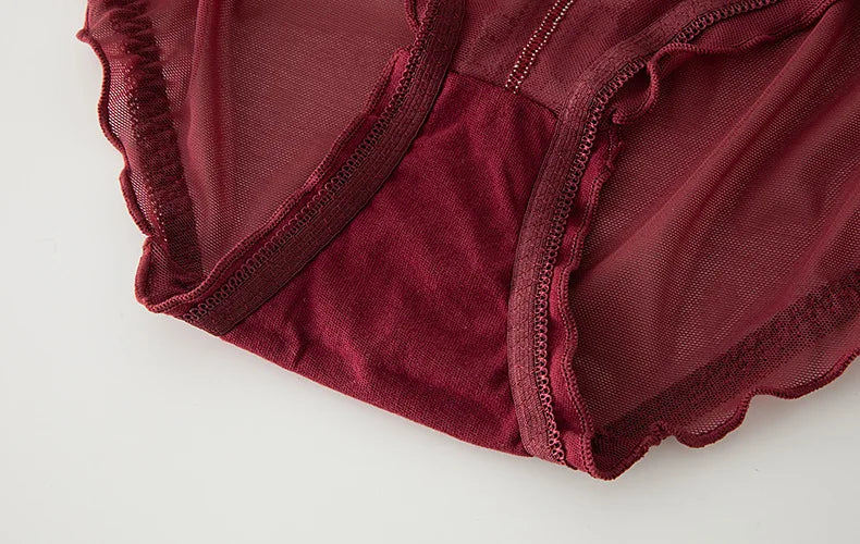 L-XL Women's Underwear Panty Sexy Lace Panties Bowknot Wine Red Brief Med Waist Seamless Underpants Female Lingerie Panties