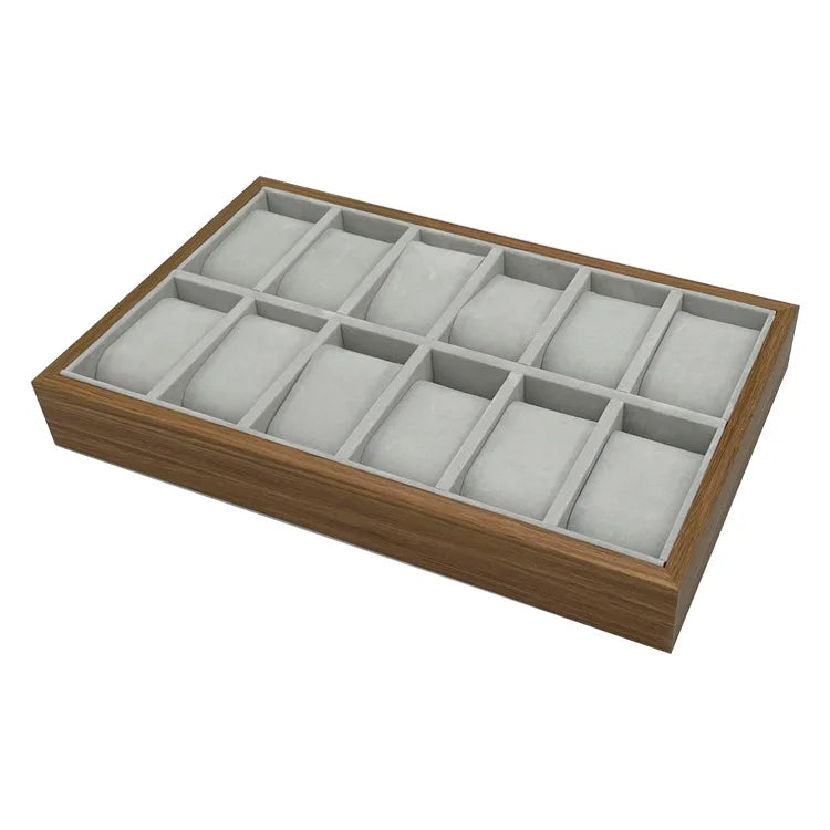 12 Slots Walnut Grain Wood Watch Storage Display Box Wristwatch Organizer Display Tray Watches Holder with Pillows Gift Cases