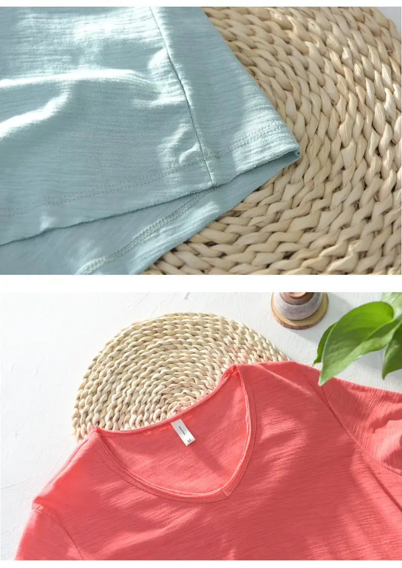 2023 Summer New 100% Cotton White T-shirt Male V-neck Solid Color Casual T Shirt Basic Tees Plus Size 3XL Short Sleeve Tops