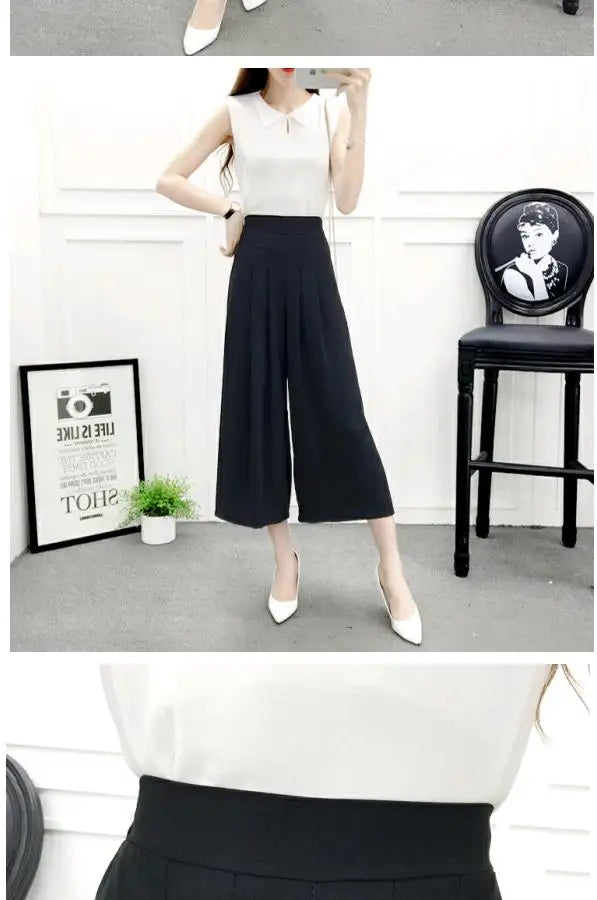 High Waist Wide Leg Pants Skirt Pants Chiffon Cotton Linen Seven Eighteen Length Trendy Women's Casual Trousers Commute Style