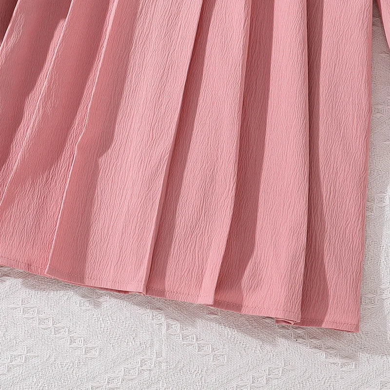 Kids Spring Autumn Fashion Dress For Girls  Simple Classic Design Pink Long Sleeve Princess Party Dress Sweet Lovely Style