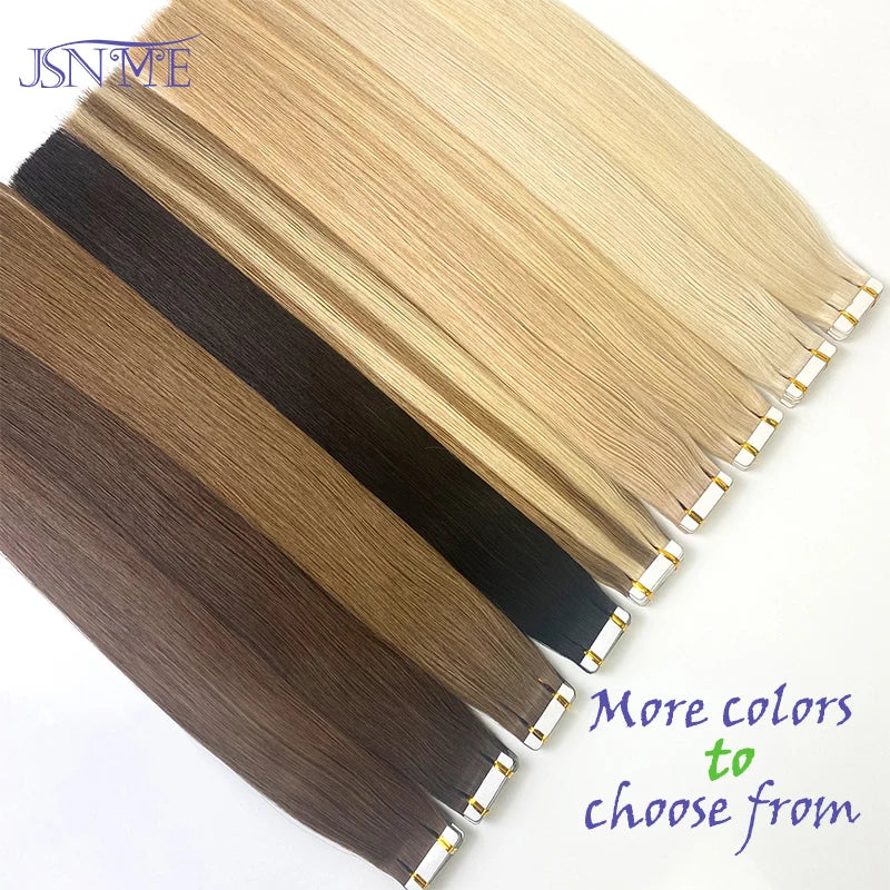 JSNME High Quality Tape In Hair Extension Invisible 100% Real Human Hair Straight Tape Ins  Brown Blonde 2.5g/pcs 16-22 Inch