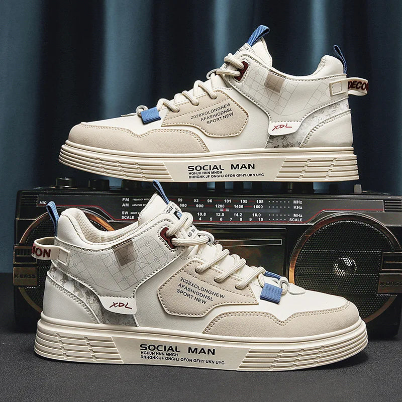 Men's Trend Casual Shoes Leather Shoes White Sneakers Leisure Male Sneakers Non-slip Footwear Men Vulcanized Shoes Size 39-46