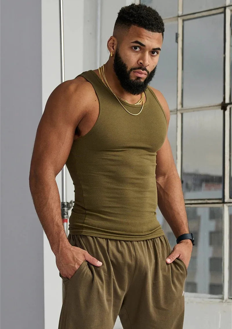 Spring Summer Knit Ice Silk Ribbed Fitness Sports Casual Slim-fit Men's Vest Men's I-line Muscle Vest Cotton Men
