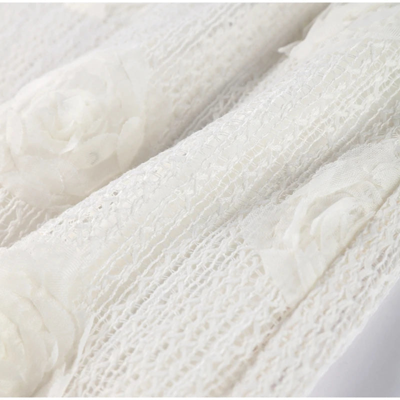 Knitting 3D Flower Tops Long Skirts Sets Women Elegant Lantern Sleeve Top Suit With Hip Package Skirt Lady 2025 Spring Outfits