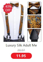 Hi-Tie Silk Adult Men's suspenders Set Leather Metal 6 Clips Braces Gold Brown Floral Vintage Men Fashion Wedding Suspenders Men BAZAARHUBO