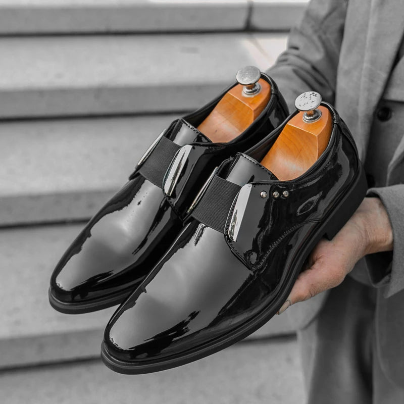 Luxury Brand Men's Shiny Leather Shoes High-end Occasions Business Men's Formal Shoes Classic Loafers Brown Retro Shoes