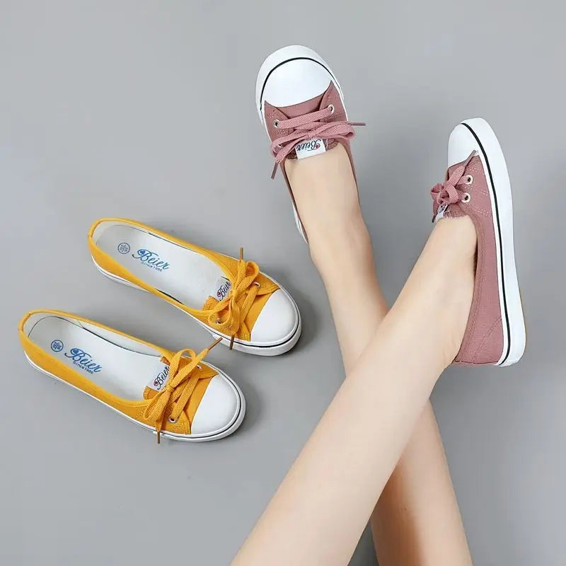 Red Women Footwear Flat Round Toe Black Canvas Ladies Shoes New Arrival 2025 Sale Cheap Vulcanized for Casual Urban 39 Walking A