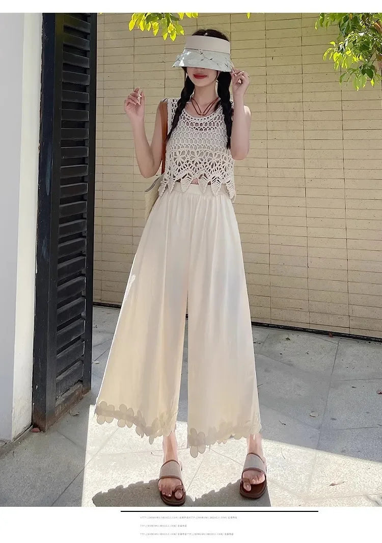 Spring and summer best-selling styles: leisure, fresh, country style, cute, versatile, floral high-waisted nine-tenths pants
