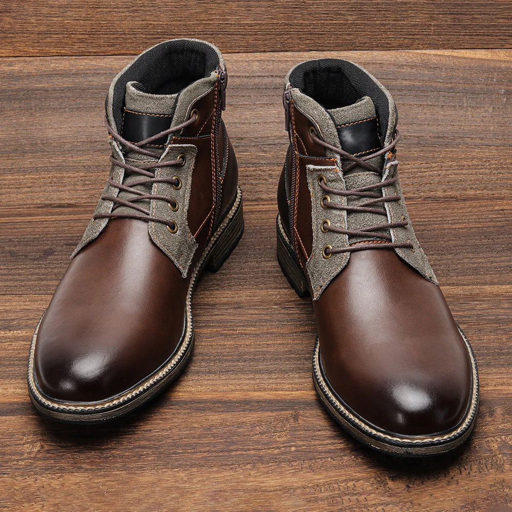 Dark Brown Men boots Spring British Style Leather Boots Retro Men Ankle Boots