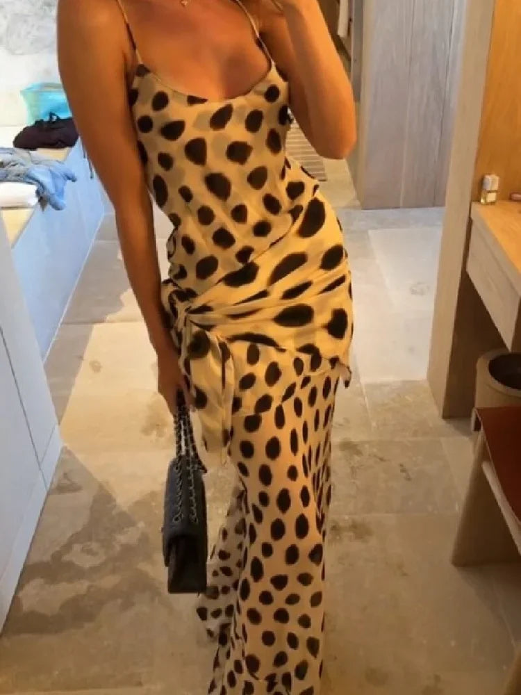 Retro Polka Dot Sling Maxi Dress Woman Sexy U-neck Sleeveless Waist-cinching Bodycon Dresses 2026 Summer Party Vacation Robes