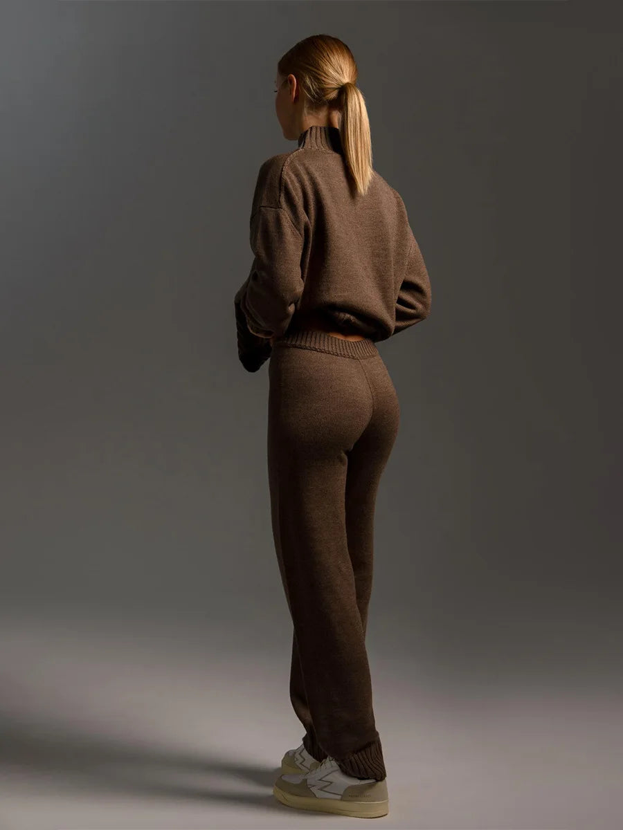 Blubelle Women's Autumn Winter Knit Pullover Sweater Pants Set Mock Neck Loose Fit Soft Cozy Trendy Elastic Waist Fashion Set