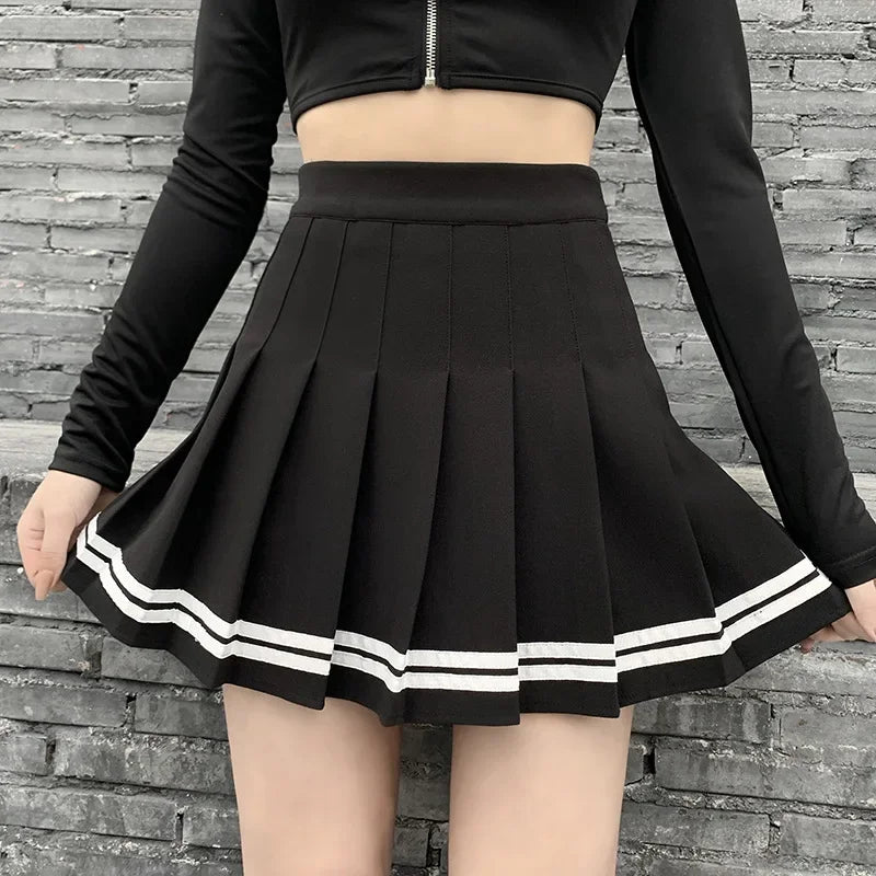 Fashion Korean Style Patchwork Skirt Harajuku Black Pleated Skirts Gothic Streetwear High Waist Mini Skirt Women Punk Skirt