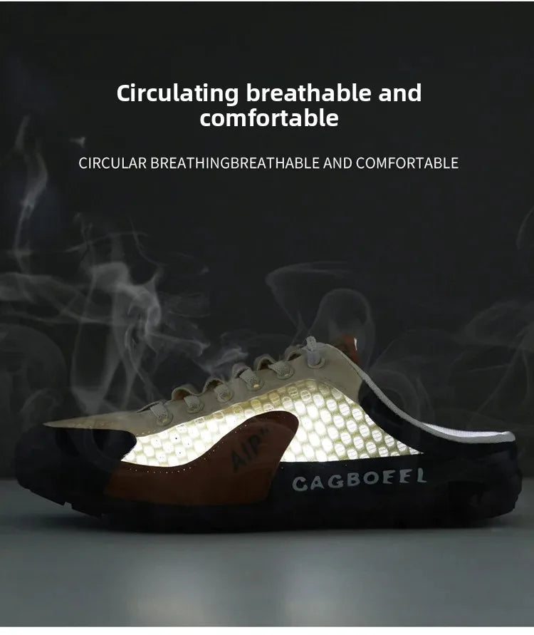 Men's Summer New Large Size Comfortable Half Support Fashionable Korean Style Breathable Popular Casual Shoes Mesh Lining