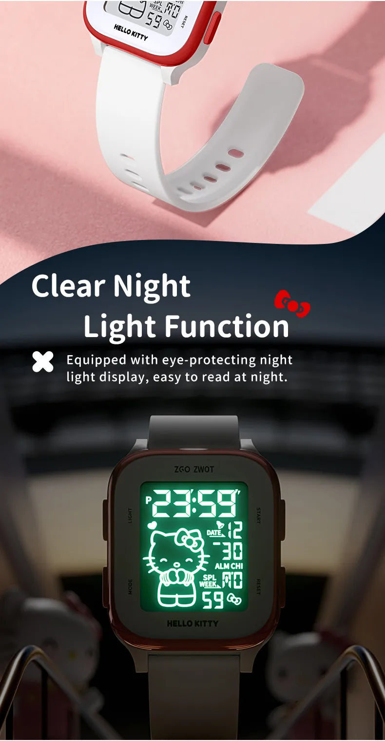 ZGO X Sanrio Hello Kitty Watch For Girls Student Kids' Electronic Watches Waterproof Sports Wristwatch Girl Child Gift Box 878