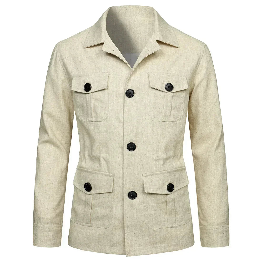 2026 British Style Men's Linen Safari Jackets Fashion Vintage Multi Pockets Cargo Jacket Streetwear Gentry Casual Outerwear Male