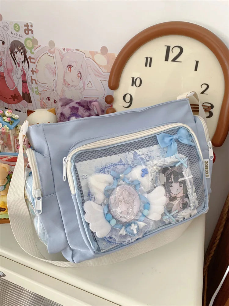 Trendy Transparent Simple Crossbody Bag for Girls Large Capacity School Shoulder Bag Comfortable and Versatile Texture Ita Bag