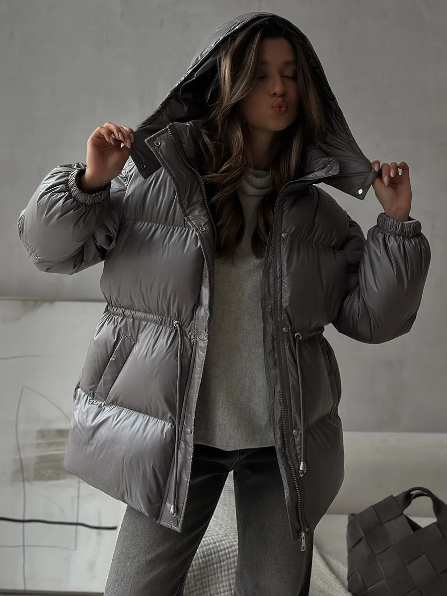Wolfeel Drawstring Slim Fit Womens Winter Jacket Polyester Coat Warm