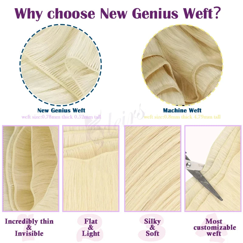 ADEIRS Genius Wefts Extensions Hair Bundles Brown Blonde 100% Real Human Hair Straight Remy Hair Invisible can Curly