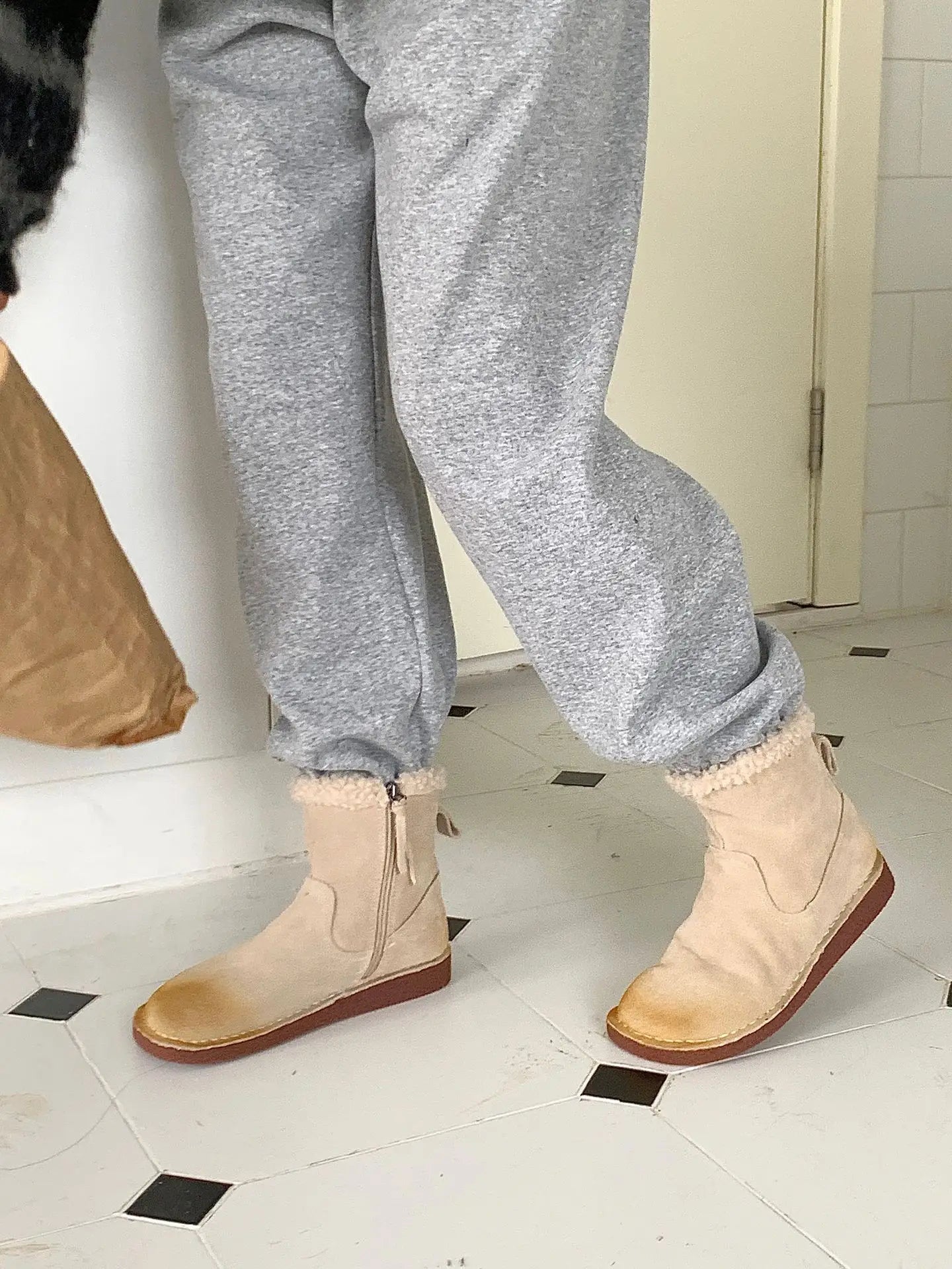 Careaymade-Genuine cow leather Snow cotton round head flats woolen short boots plush warm snow boots Oversized shoes size 35-43