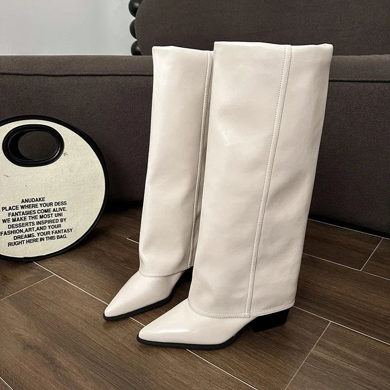 Women Chunky High Boots Pointed Toe Shoes Sexy Lady Dress Gladiator Autumn New 2024 Trend Retro Fad Woman Boots Goth Botas Mujer
