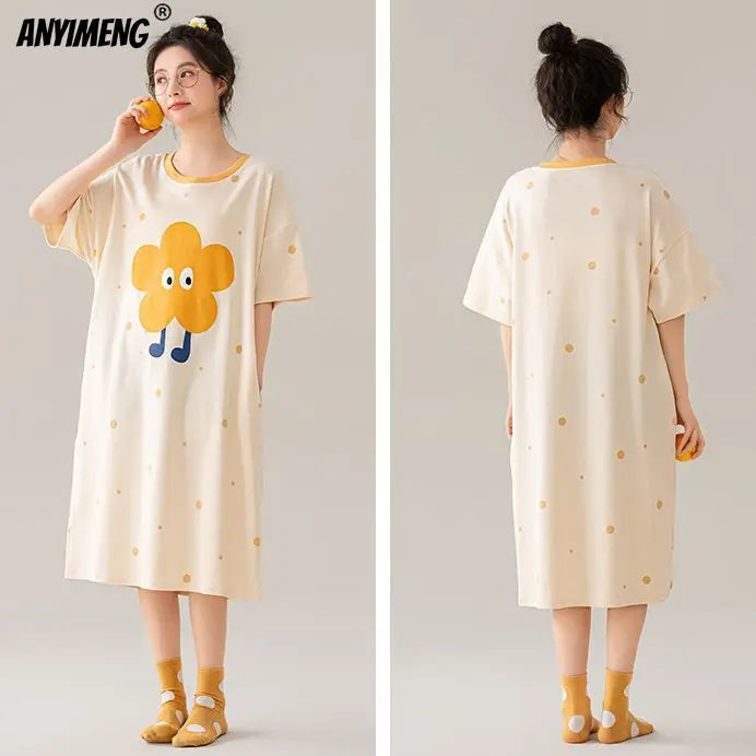 100% COTTON! M-4XL Plus Size Summer Women Nightgown Brand New Anti-bacterial HQ Nightdress Short Sleeves Sleepshirt Casual Dress