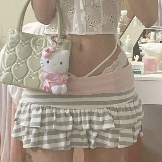 2025 Summer INS Style Sweet and Cute Stripe Printed Summer Cake Skirt New Half length Skirt