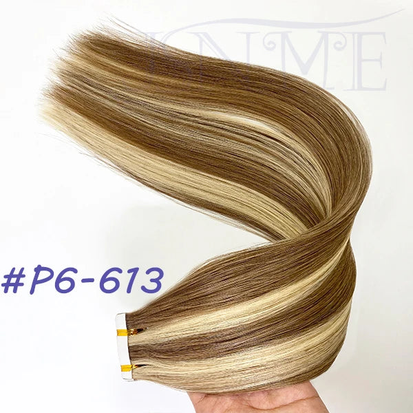 JSNME High Quality Tape In Hair Extension Invisible 100% Real Human Hair Straight Tape Ins  Brown Blonde 2.5g/pcs 16-22 Inch