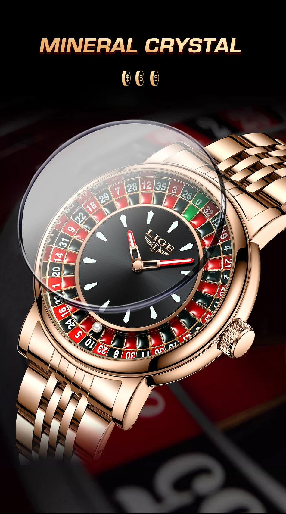 LIGE 2025 Creative Luxury Watches Men Roulette Game Dial Fashion Mens Watch Waterproof Luminous Steel Quartz Wristwatches Relojs