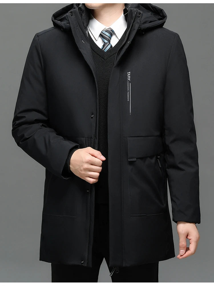 Business Men Thick Winter Big Hood Collar Warm Parka Waterproof Windproof NEW -40 Degrees Top Quality White Duck Down Jacket Men