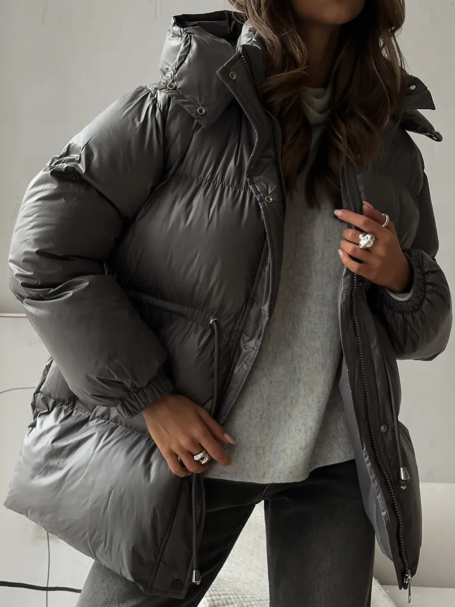 Wolfeel Drawstring Slim Fit Womens Winter Jacket Polyester Coat Warm