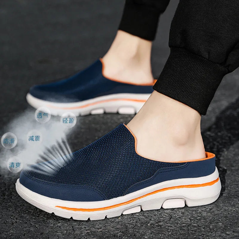 2023 Men Casual Mules Mesh Breathable Flat Slippers Summer Couple Shoes Large Size Loafers Fashion Shoes Men Street Slippers