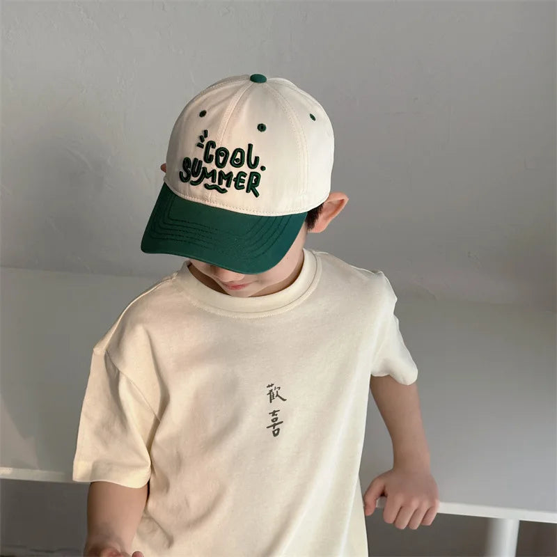 Letter Colorblock Kids Baseball Cap Summer Sunshade Toddler Peaked Hat Korean Embroidered Children Sun Hats