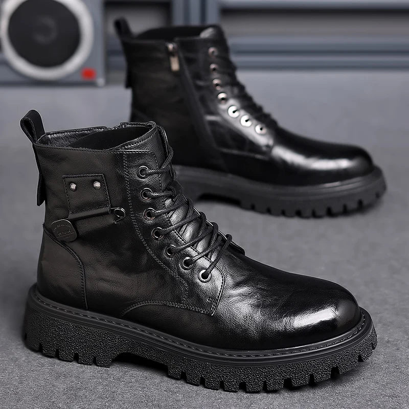 Luxury Brand Men Genuine Leather Stylish Ankle Boots Winter Classic Lace-up Antiskid Thick Bottom Boots Men Casual Leather Shoes
