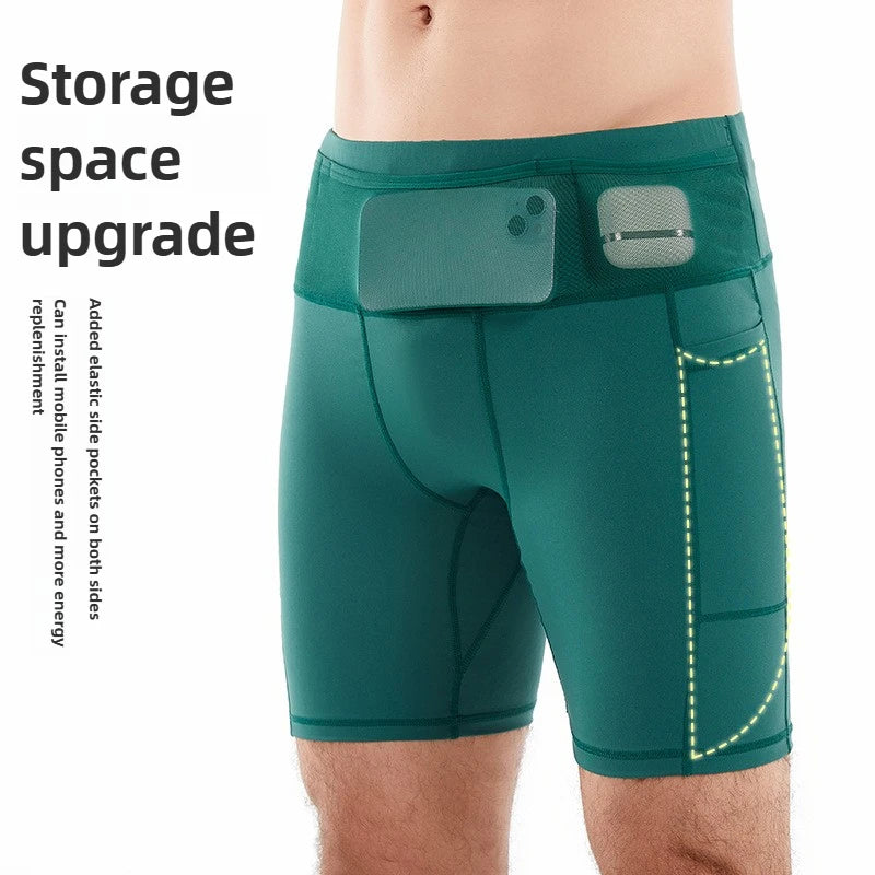 Compression Running Shorts Quarter Length Quick Dry Tight Fit with 6 Pockets for Marathon Training Trail Men Women Multi-Pocket