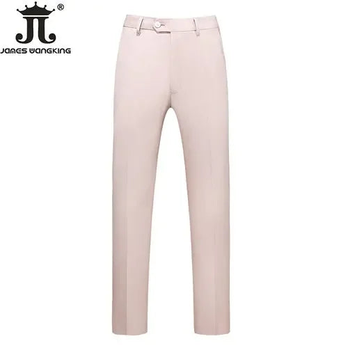 British Style Solid High Waist Trousers Men Formal Trousers High Quality Slim Fit Business Casual Suit Pants Groom Wedding Dress