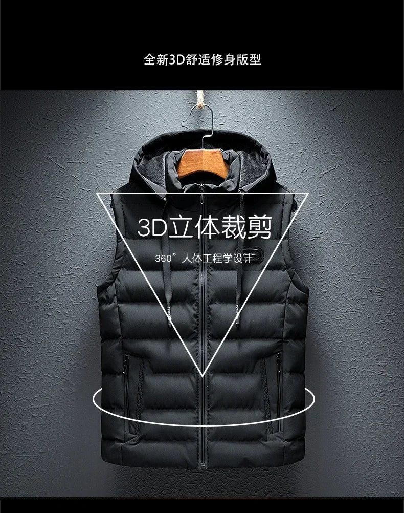 Brand Mens Jacket Sleeveless Vest Hooded Fashion Casual Coats Male Cotton-Padded Men's Vest Men Zipper Waistcoats Plus size 6XL