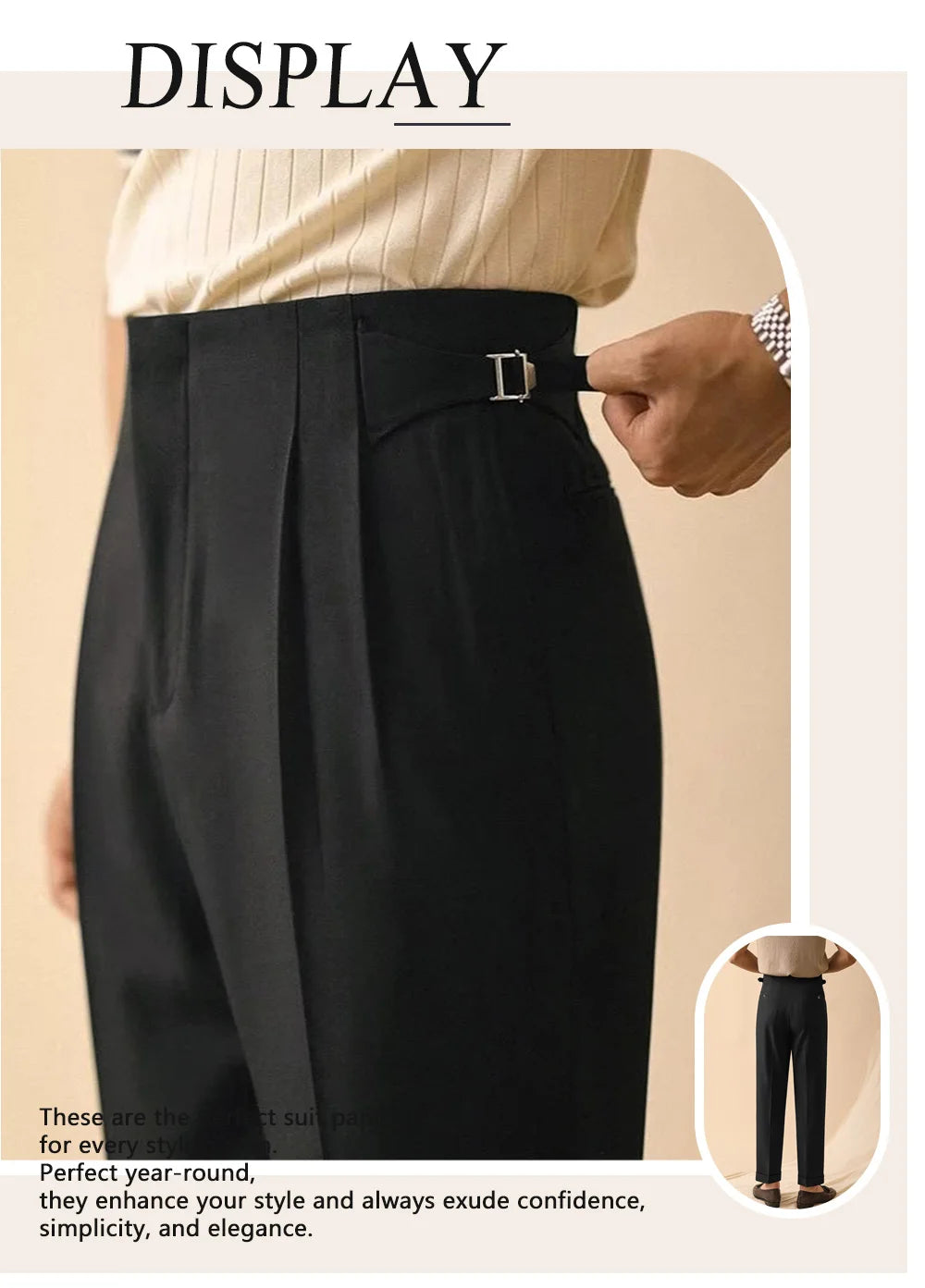 Fall/Winter 2025 Men's Elegant Italian Neapolitan High Waist Wide Leg Pants with Tucks And Buttons Business Casual Style
