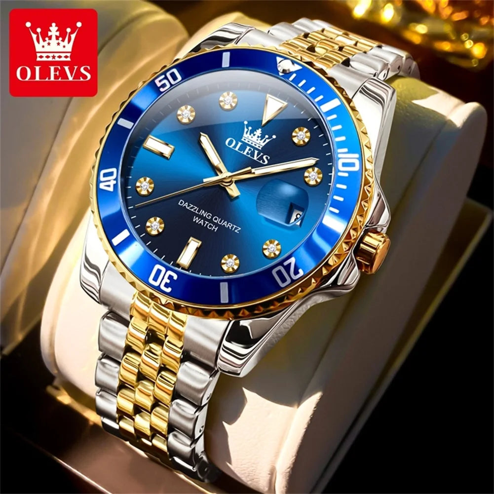 OLEVS Men's Watches Luxury Brand One-Way Timing Rotation Bezel Analog Original Quartz Watch for Men Submarine Series Wristwatch