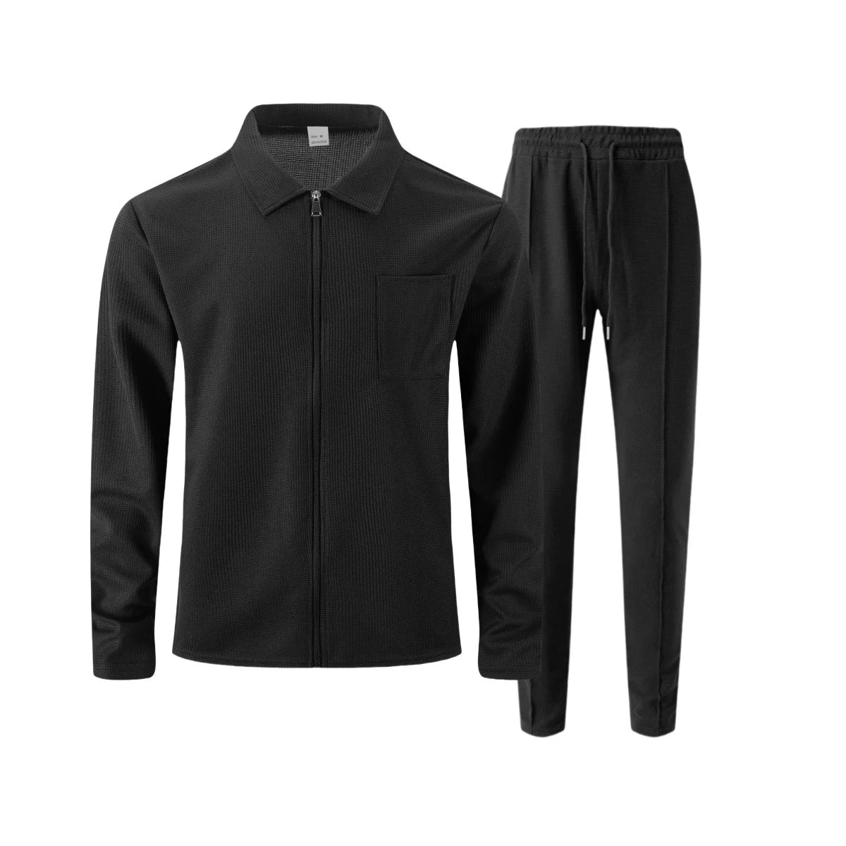 Mens Casual 2 Piece Set Waffle Texture Zip Up Jacket + Elastic Waist Trousers Comfortable Lightweight Suit for All