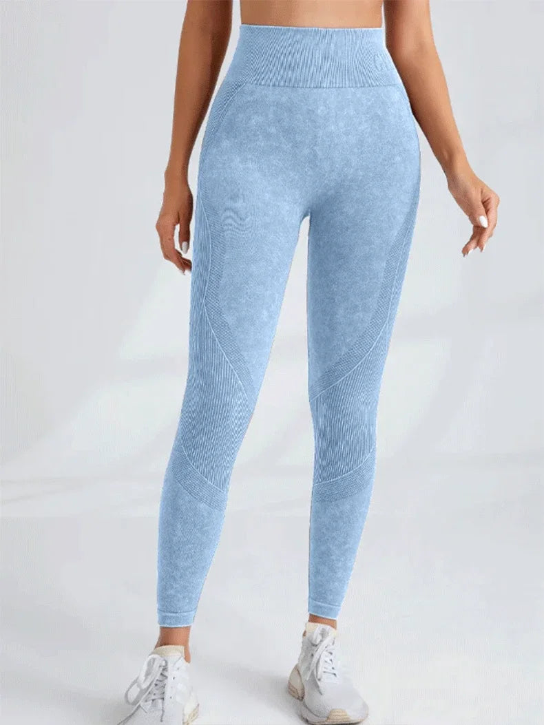 Women Seamless Gym High Waist Yoga Pants Hip Lifting Outdoor Sports Tight Waist Letter Sand Washed Pants Exercise Yoga Leggings
