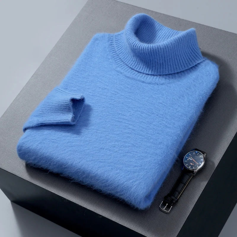 Men's 100% Mink Cashmere Sweater High Lapel Thick Knitted Pullover Casual Large Size Middle-Aged Sweater Autumn Winter New Tops
