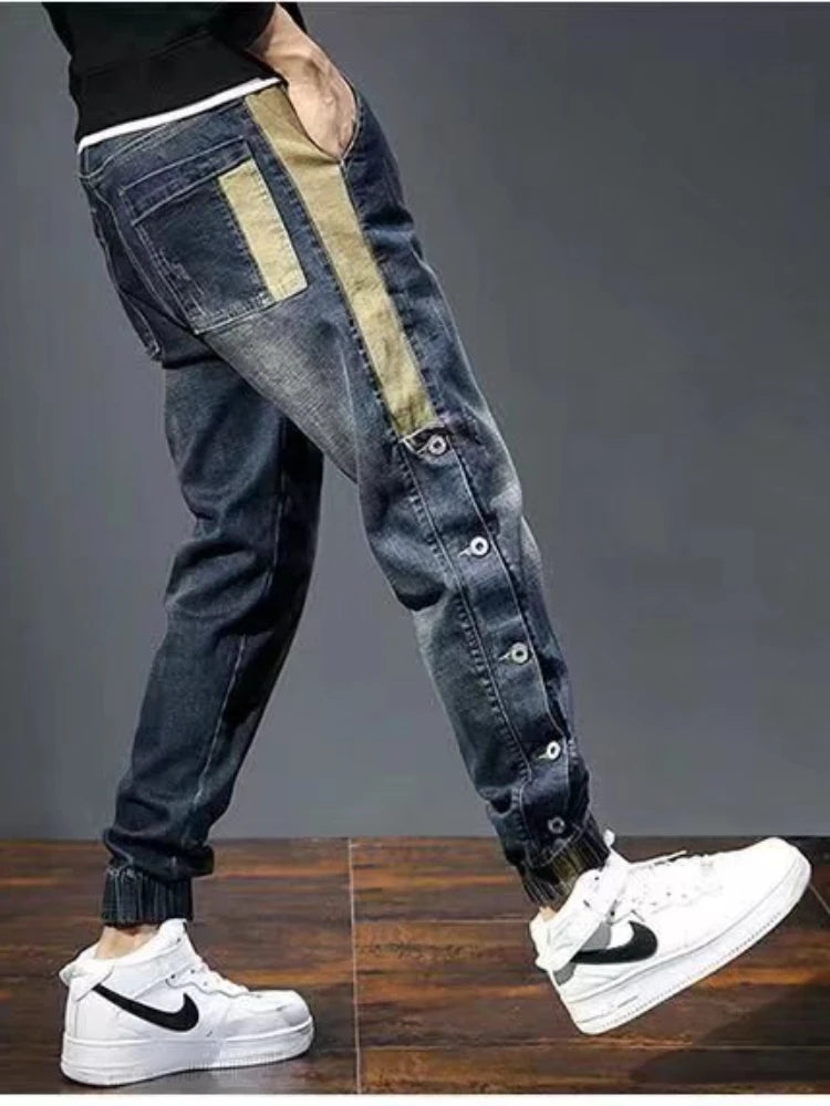 Mens Jeans Harem Pants Fashion Pockets Loose Fit Baggy Jeans Men Stretch Retro Streetwear Relaxed Trousers Y2K Ropa Hombre