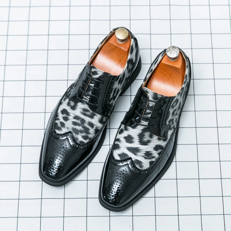 2025 Fashion Leopard Dress Shoes Man Pointed-Toe Lace-up Luxury Man Comfortable Leather Shoes For Men Plus Size 48 Oxford shoes