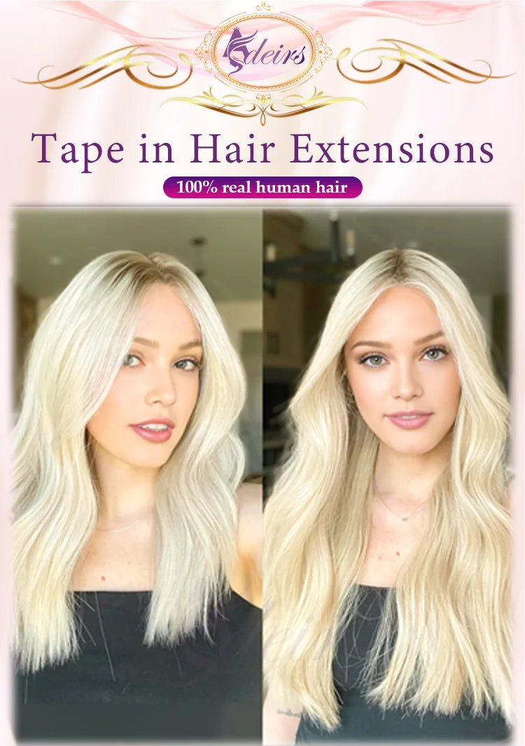 ADEIRS Straight Tape In Human Hair Extensions 100% Real Hair Extensions 16"-24" Black Brown Blonde #613 Invisible Tape In