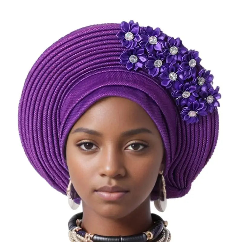 39BD African Turban Headwrap for Female Fashion Formal Head Scarf Bonnet Hat Turban Ethnic Flower Head Turban Nigerian Hat