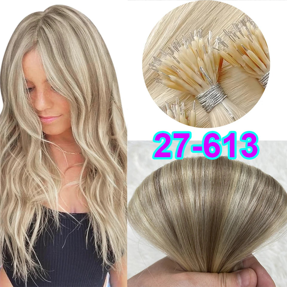 nano rings hair extension real human hair Invisible Mini Silicone Beads Black Brown Blonde Microlink 100% human Hair Extensions